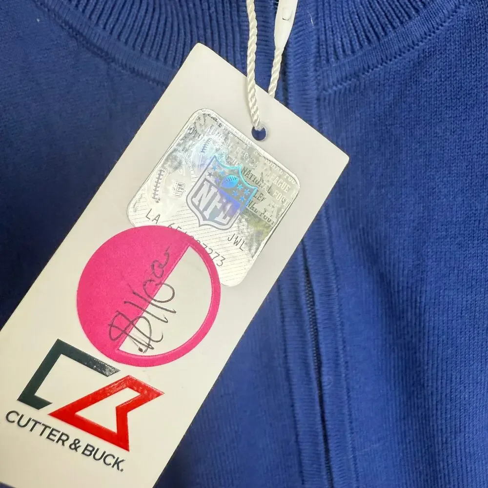NWT Cutter & Buck Mens Buffalo Bills Quarter-Zip Long Sleeve Blue Sweater Medium